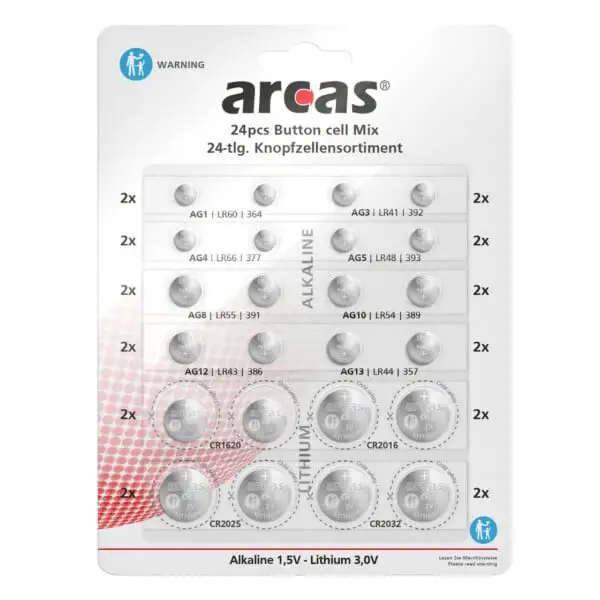 arcas alkaline ag lithium cr knopfzellenset 24tlg