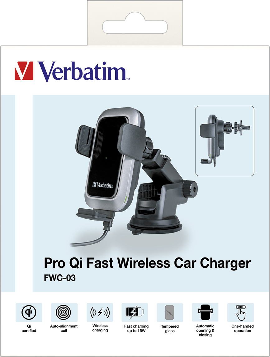 Verbatim FWC-03 Pro Qi Fast Wireless Car Charger induktive